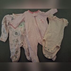 Child of Mine by Carter’s Newborn Girl 3pc Lot Pink Safari Sleepers & Bodysuit